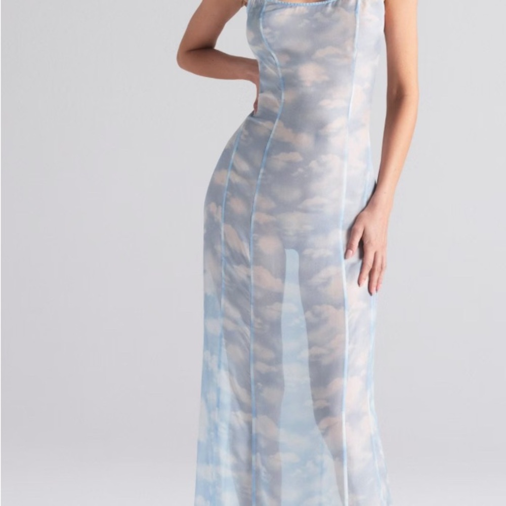 SKIMS Cloud Print Maxi Dress - Blue and White